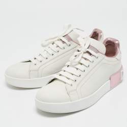 Pre Owned Dolce & Gabbana White/Pink  Leather Portofino Low Top Sneakers Size 38