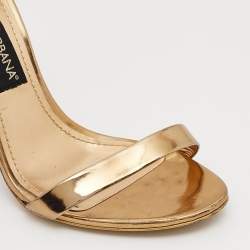 Pre Owned Dolce & Gabbana Gold Mirror Leather Ankle Strap Sandals Size 37.5