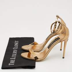 Pre Owned Dolce & Gabbana Gold Mirror Leather Ankle Strap Sandals Size 37.5