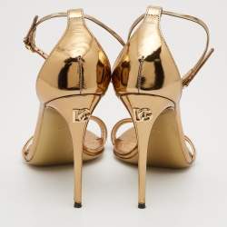 Pre Owned Dolce & Gabbana Gold Mirror Leather Ankle Strap Sandals Size 37.5