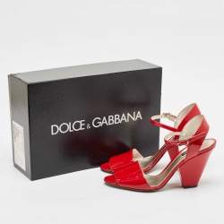 Dolce & Gabbana Red Patent Leather Block Heel Ankle Strap Sandals Size 39