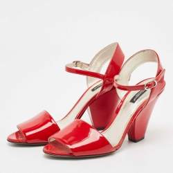 Dolce & Gabbana Red Patent Leather Block Heel Ankle Strap Sandals Size 39