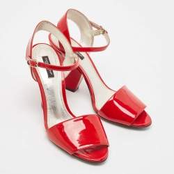 Dolce & Gabbana Red Patent Leather Block Heel Ankle Strap Sandals Size 39