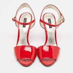 Dolce & Gabbana Red Patent Leather Block Heel Ankle Strap Sandals Size 39