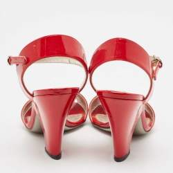 Dolce & Gabbana Red Patent Leather Block Heel Ankle Strap Sandals Size 39