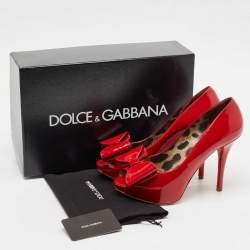 Dolce & Gabbana Red Patent Leather Bow Peep Toe Platform Pumps Size 39
