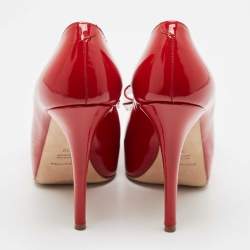 Dolce & Gabbana Red Patent Leather Bow Peep Toe Platform Pumps Size 39