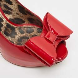 Dolce & Gabbana Red Patent Leather Bow Peep Toe Platform Pumps Size 39