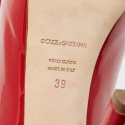Dolce & Gabbana Red Patent Leather Bow Peep Toe Platform Pumps Size 39