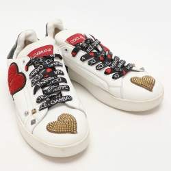 Pre Owned Dolce & Gabbana White Leather Portofino Heart Low Top Sneakers Size 39