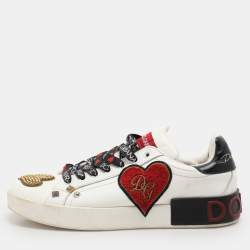 Dolce & Gabbana White Leather Portofino Heart Low Top Sneakers Size 39