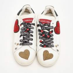 Pre Owned Dolce & Gabbana White Leather Portofino Heart Low Top Sneakers Size 39