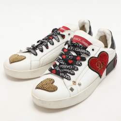Pre Owned Dolce & Gabbana White Leather Portofino Heart Low Top Sneakers Size 39