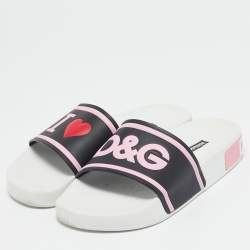 Dolce & Gabbana Black/Pink Rubber I Love Flat Slides Size 35