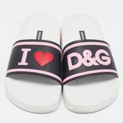Dolce & Gabbana Black/Pink Rubber I Love Flat Slides Size 35