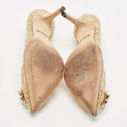Pre Owned Dolce & Gabbana Gold Lace and Mesh Bellucci Pumps Size 38