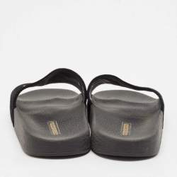 Dolce & Gabbana Black Velvet DG Embroidered Flat Pool Slides Size 37