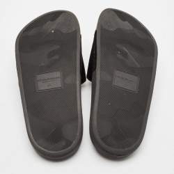 Dolce & Gabbana Black Velvet DG Embroidered Flat Pool Slides Size 37