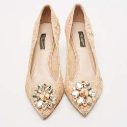 Dolce & Gabbana Beige Lace Bellucci Crystal Embellished Pointed Toe Pumps Size 38