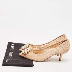 Dolce & Gabbana Beige Lace Bellucci Crystal Embellished Pointed Toe Pumps Size 38