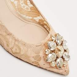 Dolce & Gabbana Beige Lace Bellucci Crystal Embellished Pointed Toe Pumps Size 38