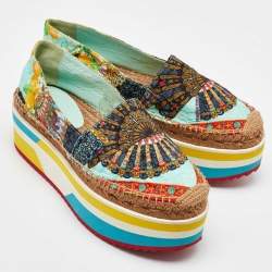 Pre Owned Dolce & Gabbana Multicolor Print Jacquard Platform Espadrilles Size 38