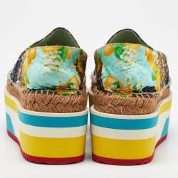 Pre Owned Dolce & Gabbana Multicolor Print Jacquard Platform Espadrilles Size 38