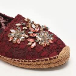 Dolce & Gabbana Burgundy Lace Embellished Espadrille Flats Size 40