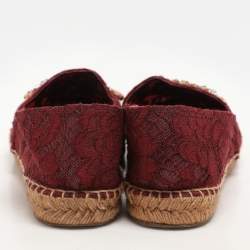 Dolce & Gabbana Burgundy Lace Embellished Espadrille Flats Size 40
