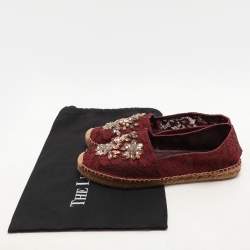 Dolce & Gabbana Burgundy Lace Embellished Espadrille Flats Size 40