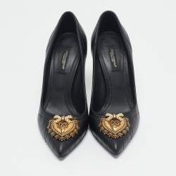 Pre Owned Dolce & Gabbana Black Leather Devotion Pumps Size 37
