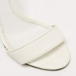 Dolce & Gabbana White Leather Keira Baroque DG Heel Ankle Strap Sandals Size 35