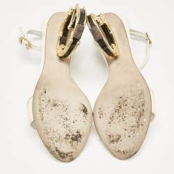Dolce & Gabbana White Leather Keira Baroque DG Heel Ankle Strap Sandals Size 35