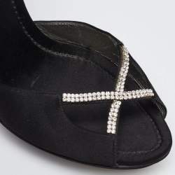 Pre Owned Dolce & Gabbana Black Suede Crystal Embellished Ankle Strap Sandals Size 40