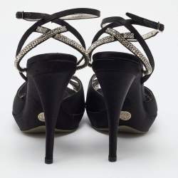 Pre Owned Dolce & Gabbana Black Suede Crystal Embellished Ankle Strap Sandals Size 40