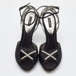 Pre Owned Dolce & Gabbana Black Suede Crystal Embellished Ankle Strap Sandals Size 40