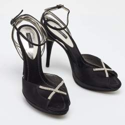 Pre Owned Dolce & Gabbana Black Suede Crystal Embellished Ankle Strap Sandals Size 40