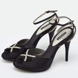 Pre Owned Dolce & Gabbana Black Suede Crystal Embellished Ankle Strap Sandals Size 40