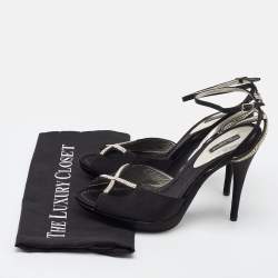 Pre Owned Dolce & Gabbana Black Suede Crystal Embellished Ankle Strap Sandals Size 40