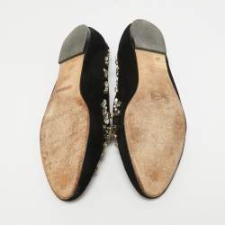 Pre Owned Dolce & Gabbana Black Velvet Crystal Embellished Ballet Flats Size 38.5