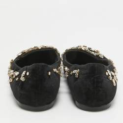 Pre Owned Dolce & Gabbana Black Velvet Crystal Embellished Ballet Flats Size 38.5