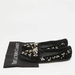 Pre Owned Dolce & Gabbana Black Velvet Crystal Embellished Ballet Flats Size 38.5