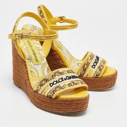 Dolce & Gabbana Multicolor Canvas Wedge  Espadrille Sandals Size 39