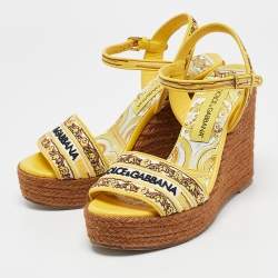 Dolce & Gabbana Multicolor Canvas Wedge  Espadrille Sandals Size 39