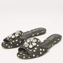 Dolce & Gabbana Black Polka Dot Canvas Bianca Flat Slides Size 38