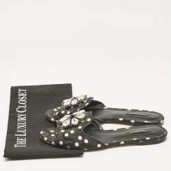 Dolce & Gabbana Black Polka Dot Canvas Bianca Flat Slides Size 38