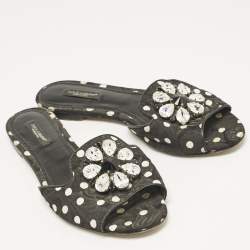 Dolce & Gabbana Black Polka Dot Canvas Bianca Flat Slides Size 38