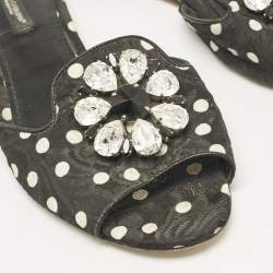Dolce & Gabbana Black Polka Dot Canvas Bianca Flat Slides Size 38