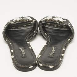 Dolce & Gabbana Black Polka Dot Canvas Bianca Flat Slides Size 38