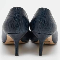 Dolce & Gabbana Navy Blue Lizard Embossed Leather Bellucci Pumps Size 36.5